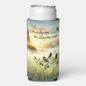 Sunrise Church with Birds in Misty Meadow Seltzer Blikjeskoeler (Seltzer Voorkant)