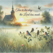 Sunrise Church with Birds in Misty Meadow Sticker (Voorkant)
