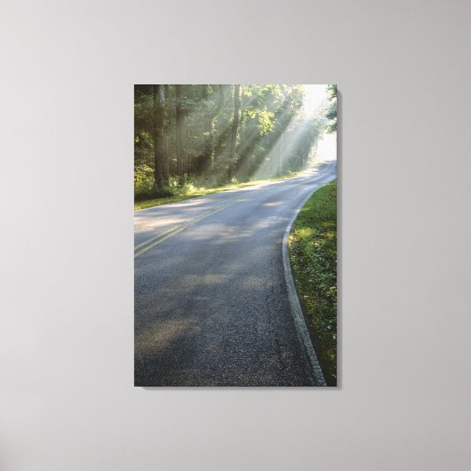 Sunrise door mist langs groene rivier canvas afdruk (Voorkant)