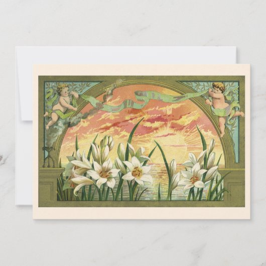  Sunrise Easter Lilies en Victoriaans Angels Feestdagenkaart (Voorkant)