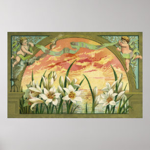 Sunrise Easter Lilies en Victoriaans Angels Poster