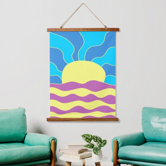 Sunrise en Waves Abstracte kunst Hangend Wandkleed (Woonkamer)