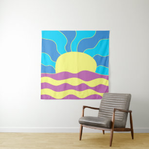 Sunrise en Waves Abstracte kunst Wandkleed