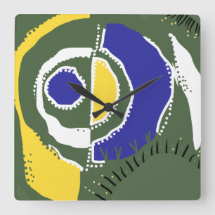 Sunrise Etnische Cirkel - Geel Groen Wit Blauw Vierkante Klok