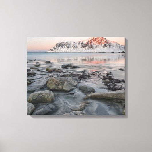 Sunrise Flakstad en Skagsanden Beach Canvas Afdruk (Voorkant)