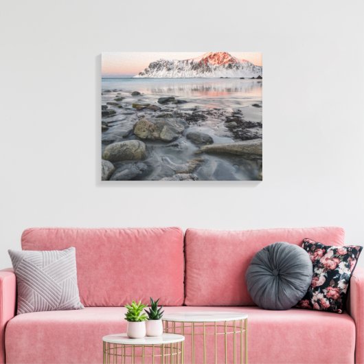 Sunrise Flakstad en Skagsanden Beach Canvas Afdruk (Insitu (Woonkamer))