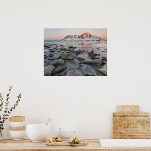 Sunrise Flakstad en Skagsanden Beach Poster (Keuken)