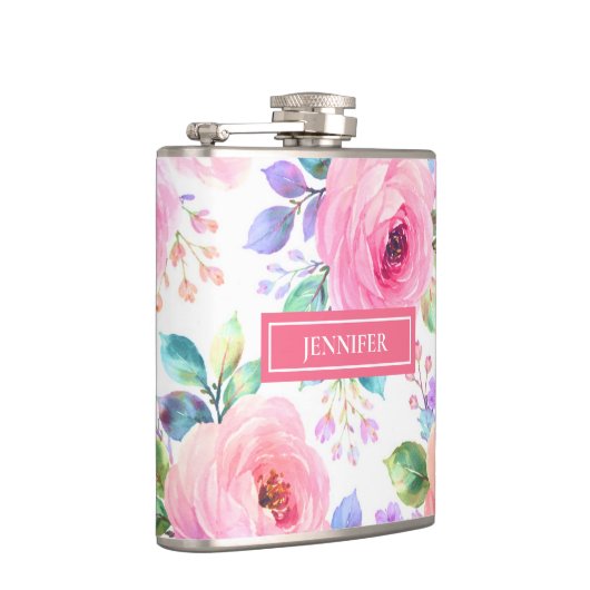 Sunrise Floral Boho Custom Name Design             Heupfles (Rechts)