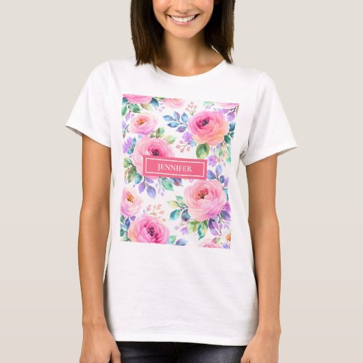 Sunrise Floral Boho Custom Name Design T-shirt (Voorkant)