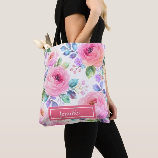 Sunrise Floral Boho Custom Name Design             Tote Bag (Dichtbij)