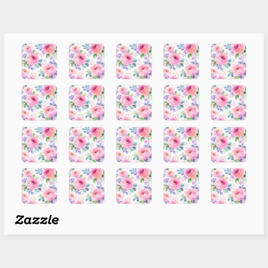 Sunrise Floral Boho Custom Name Design Vierkante Sticker (Vel)