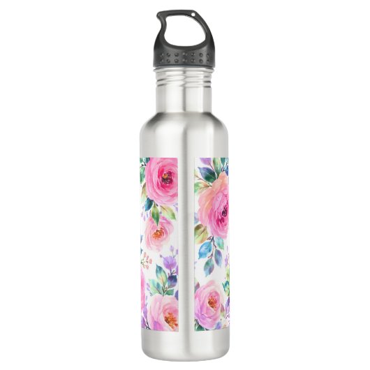 Sunrise Floral Boho Custom Name Design             Waterfles (Achterkant)