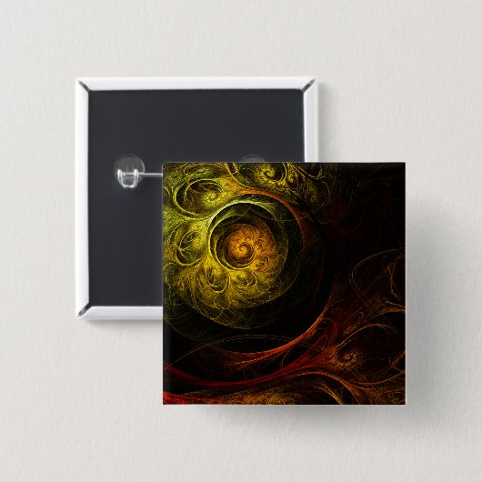 Sunrise Floral Red Abstract Art Button (vierkant) (Voorkant /achterkant)