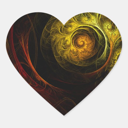 Sunrise Floral Red Abstract Art Heart Sticker (Voorkant)