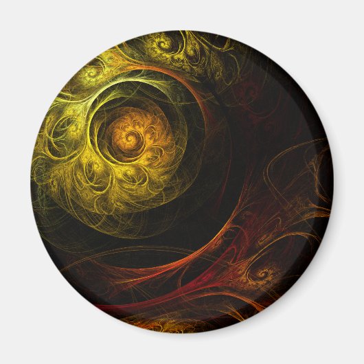 Sunrise Floral Red Abstract Art Round Magnet (Voorkant)
