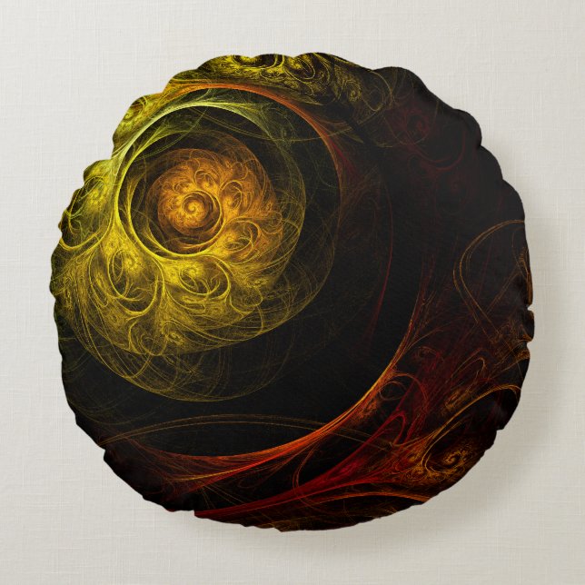 Sunrise Floral Red Abstract Art Round Pillow Rond Kussen (Voorkant)