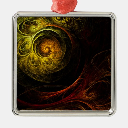 Sunrise Floral Red Abstract Art Square Metalen Ornament (Voorkant)