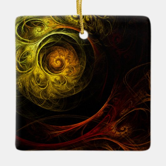 Sunrise Floral Red Abstract Art Square Ornament (Voorkant)