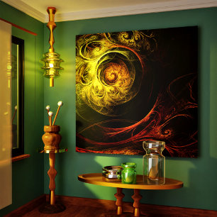 Sunrise Floral Red Abstract Wrapped Canvas Print