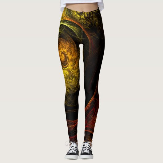 Sunrise Floral Red Abstracte kunst Leggings (Voorkant)