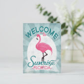 Sunrise Florida Pink Flamingo Retro Briefkaart (Staand voorkant)