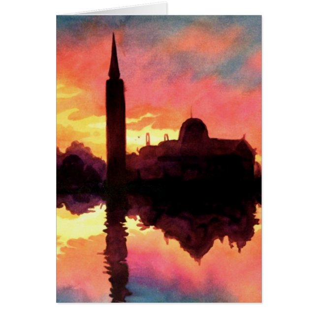 "Sunrise Giudecca" Cityscape Waterverf (Voorkant)