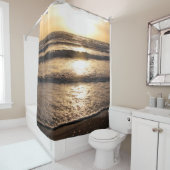 Sunrise Glow Beach Ocean Uitzicht Foto Douchegordijn (In situ)