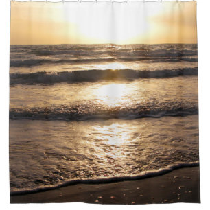 Sunrise Glow Beach Ocean Uitzicht Foto Douchegordijn