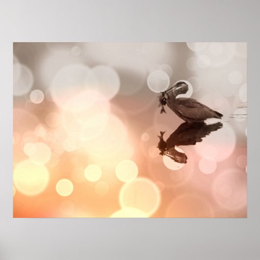 Sunrise Great Blue Heron Reflection Poster (Voorkant)
