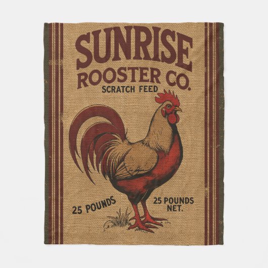 Sunrise Haan Feed Sack Design op Burlap Fleece Deken (Voorkant)