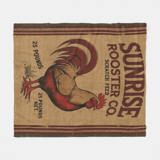 Sunrise Haan Feed Sack Design op Burlap Fleece Deken (Voorkant (Horizontaal))