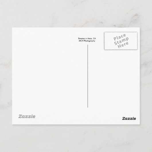 Sunrise in Anza, Briefkaart CA (Achterkant)