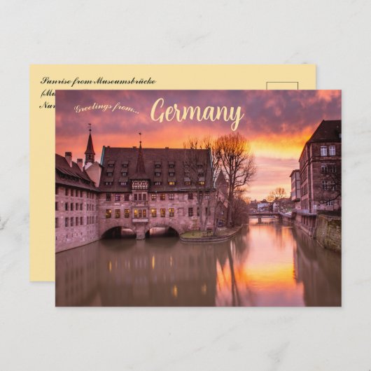 Sunrise in Museumsbrücke in Neurenberg Duitsland Briefkaart (Voorkant / Achterkant)