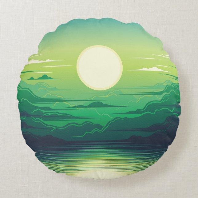 Sunrise in the sea illustration apparel,art,beauti rond kussen (Voorkant)