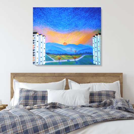 Sunrise Korean Countryside Triple Canvas Afdruk (Insitu (Slaapkamer))