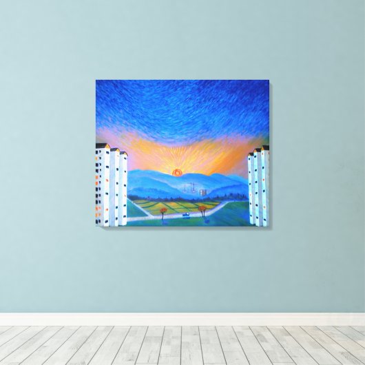 Sunrise Korean Countryside Triple Canvas Afdruk (Insitu (Houten vloer))