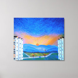 Sunrise Korean Countryside Triple Canvas Afdruk