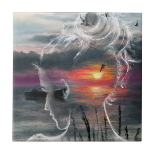 Sunrise Lady - Natuur - Origineel Kunstschilder Tegeltje (Voorkant)