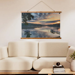 Sunrise Lake Uitzicht Schilderachtig Waterfront Fo Hangend Wandkleed