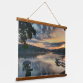 Sunrise Lake Uitzicht Schilderachtig Waterfront Fo Hangend Wandkleed (Gebogen)
