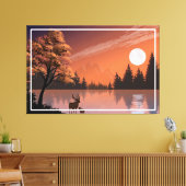 Sunrise Landschap met meer en herten-51207 Canvas Afdruk (Insitu (Woonkamer))