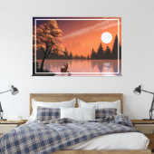 Sunrise Landschap met meer en herten-51207 Canvas Afdruk (Insitu (Slaapkamer))