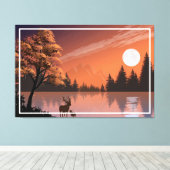 Sunrise Landschap met meer en herten-51207 Canvas Afdruk (Insitu (Houten vloer))