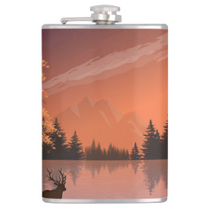 Sunrise Landschap met meer en herten-51207 Heupfles