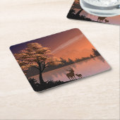 Sunrise Landschap met meer en herten-51207 Kartonnen Onderzetters (Schuin)