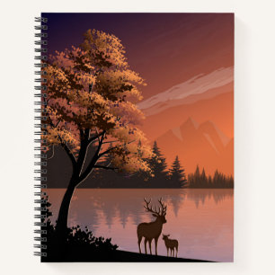 Sunrise Landschap met meer en herten-51207 Notitieboek