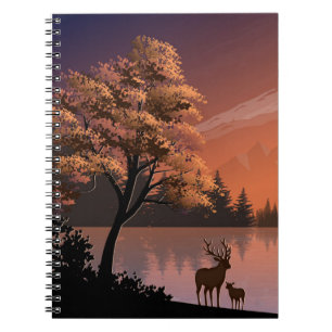 Sunrise Landschap met meer en herten-51207 Notitieboek