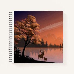 Sunrise Landschap met meer en herten-51207 Notitieboek