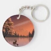 Sunrise Landschap met meer en herten-51207 Sleutelhanger (Achterkant)