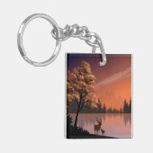 Sunrise Landschap met meer en herten-51207 Sleutelhanger (Voorkant Links)